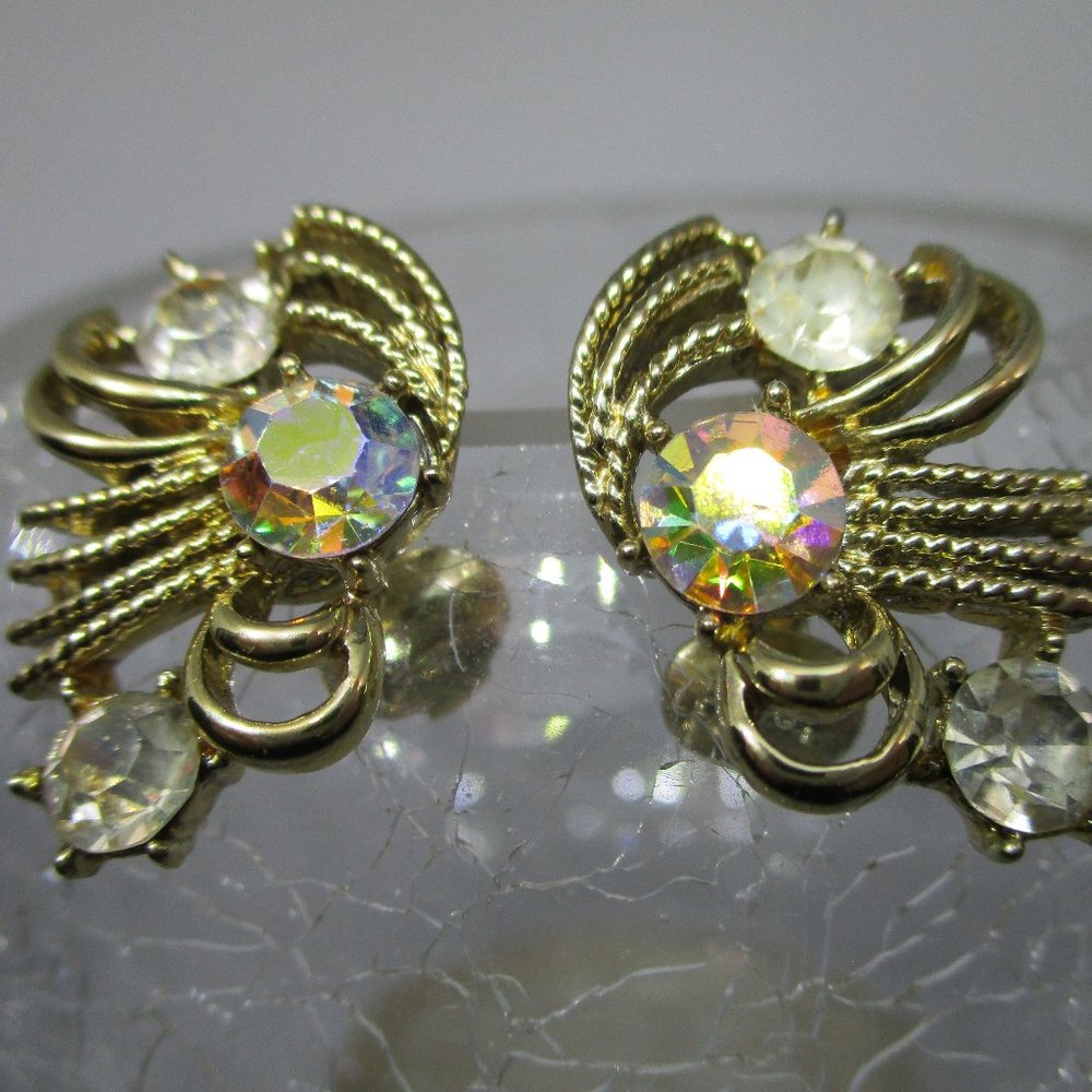 Coro Vintage Clip Earrings with Rhinestones for Women